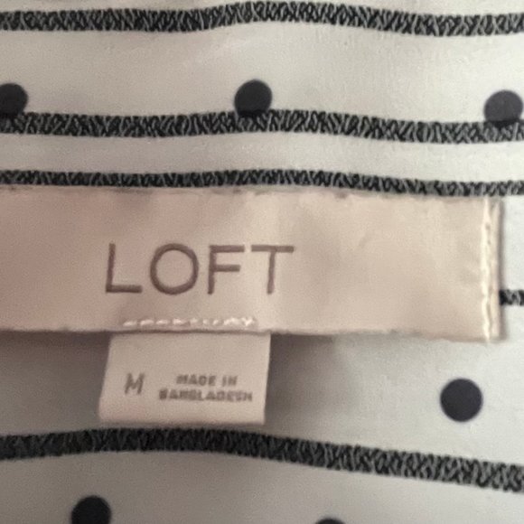 Loft: Camp shirt white with black stripes and black velvet flocked dots. Size . - Picture 6 of 7